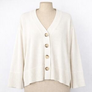 Massimo Dutti Oversized Button Cardigan Size XS White Old Money Coastal‎ Preppy